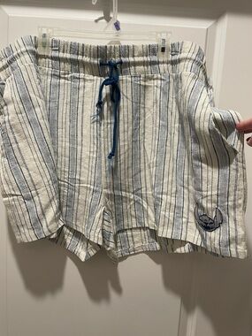 Disney Stitch Cream and Navy Striped Shorts with Drawstring Waist